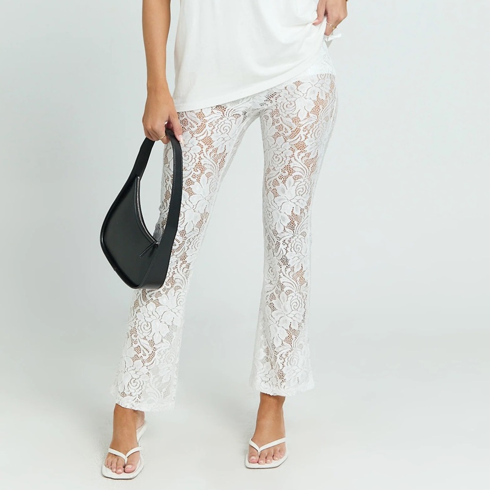 Showpo White Lace Straight Leg Pants – Bridal, Resort, Statement Style – XL